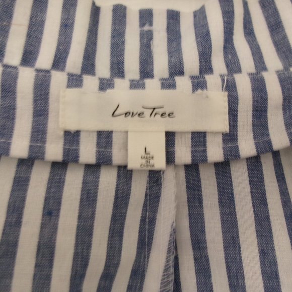 New Love Tree Chambray High Rise Paper Bag Shorts w/ Pockets L Large Blue White - Picture 7 of 9